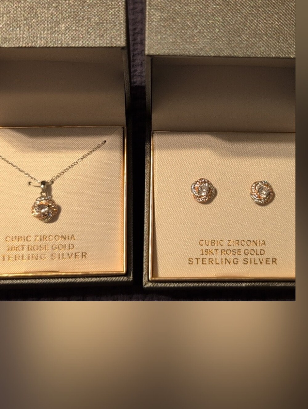Sterling Silver Cubic Zirconia Rose Gold Pendant & Stud Earring Set